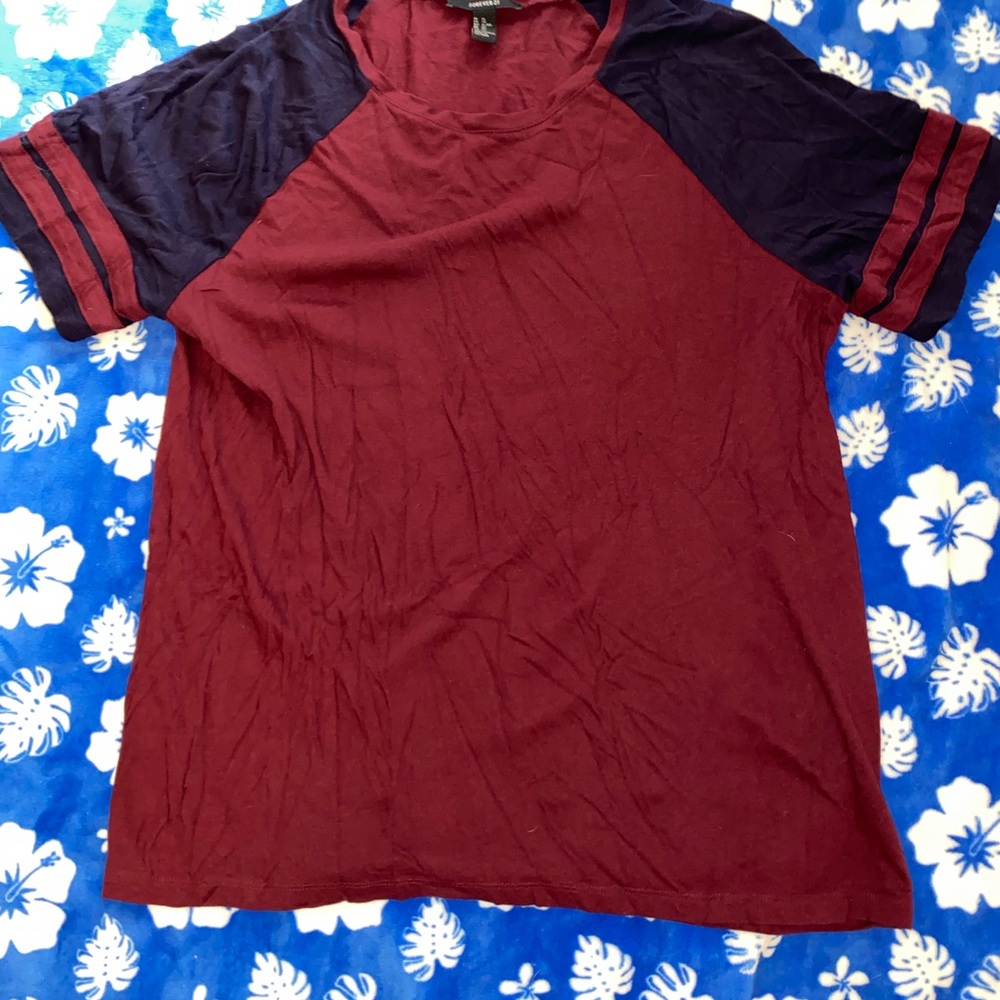 Forever 21 Maroon and Dark Blue Raglan Tee